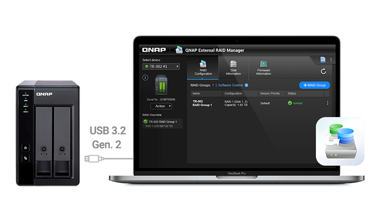 Effective storage expansion with RAID Support from QNAP TR-002 device to the laptop